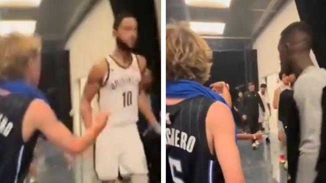 Ben Simmons' teammates confront a heckler on his behalf. Photo: Tik Tok