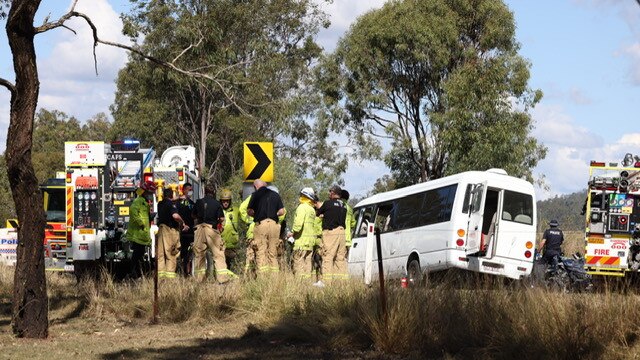 Emergency crews on scene after a crash between a mini bus and a car. Picture: Peter Wallis