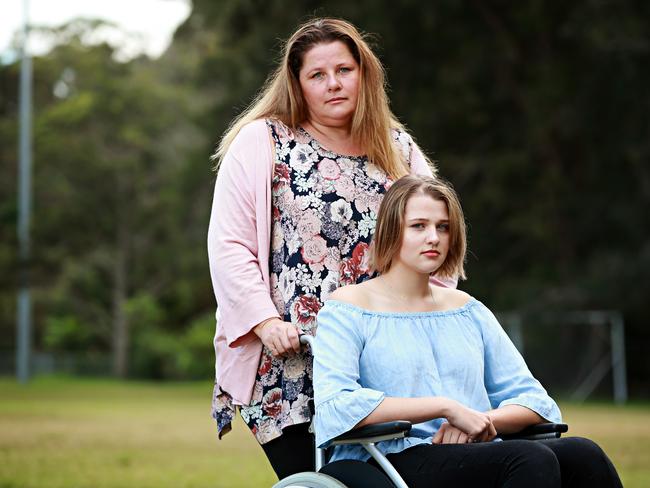 Danica McDougall with her mum Wendie at David Thomas Reserve in Manly Vale, where Danica was bitten by a tick. Picture: Adam Yip.