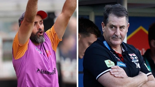 Former AFL runner Rhyce Shaw and Ross Lyon. Photos: Michael Klein/Getty Images