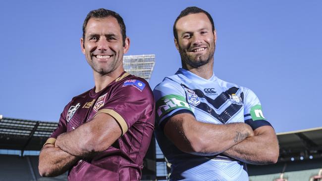 Maroons captain Cameron Smith and Blues skipper Boyd Cordner at the MCG.