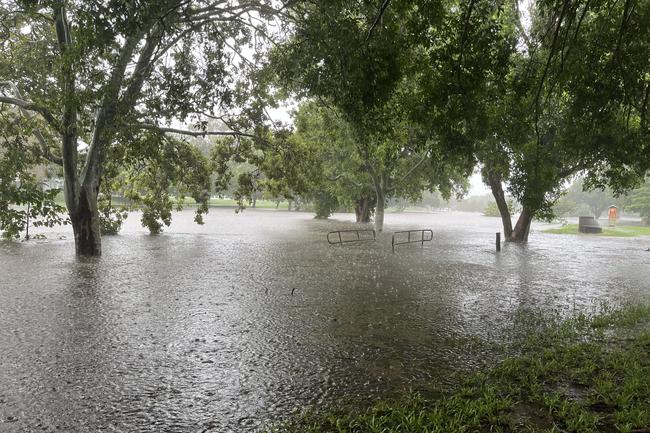 Localised flooding in North Mackay, Glenpark St at 8am on February 4, 2025. Mackay copped 150mm of rain overnight with more to come. Picture: Luke Lay