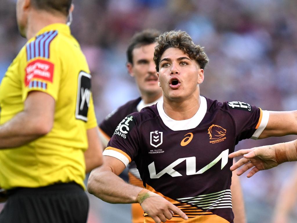 Reece Walsh has denied swearing at referee Chris Butler. Picture: NRL Photos