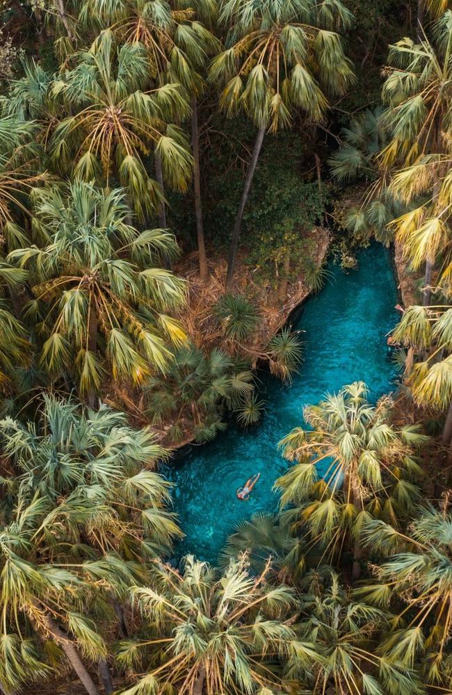 A bird’s eye view of Mataranka Thermal Pool captured by @changingtides__ was Tourism NT’s third most liked post on Instagram.