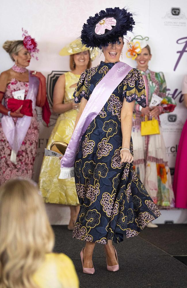 Fashions on the Field winner Nadine Dimitrioski at Weetwood raceday at Clifford Park, Saturday, September 28, 2024. Picture: Kevin Farmer