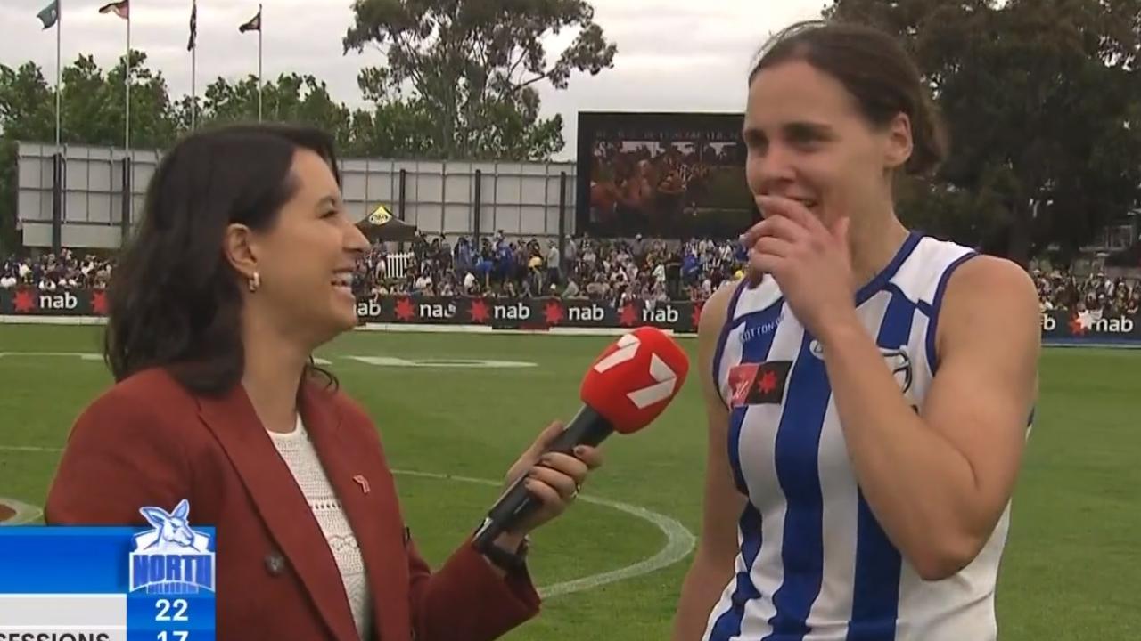AFLW 2022: Jasmine Garner drops f-bomb during interview, video, scores, North Melbourne defeat Richmond, finals, news