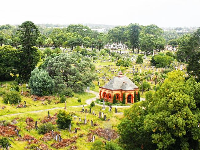 A bird’s-eye view of Rookwood’s Old Anglican section and the historic Elephant House.