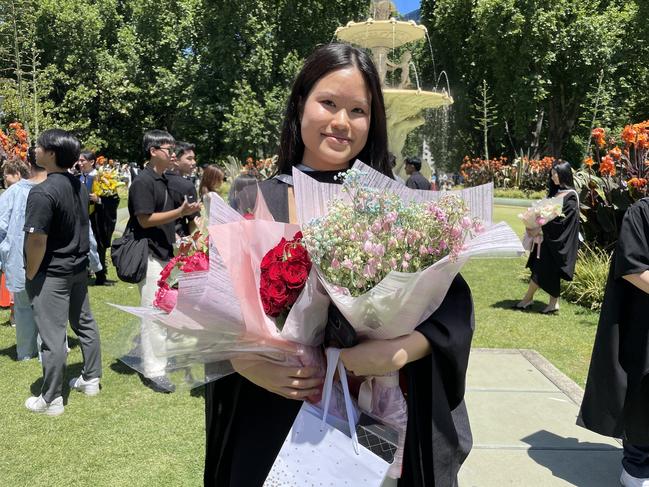 Amelia T graduated with a Bachelor of Commerce at the 2024 University of Melbourne graduations. Picture: Himangi Singh