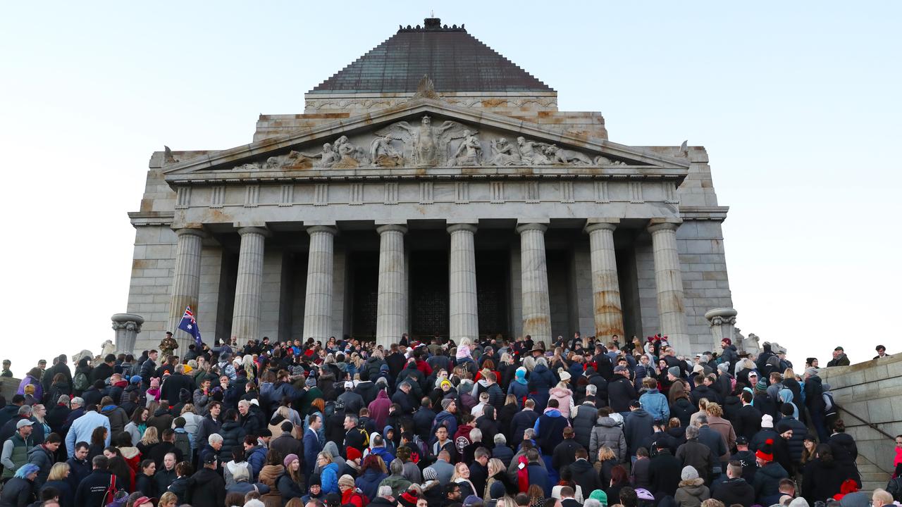 Crowds gather in front of the Shrine of Remembrance in Melbourne. Picture: AAP 