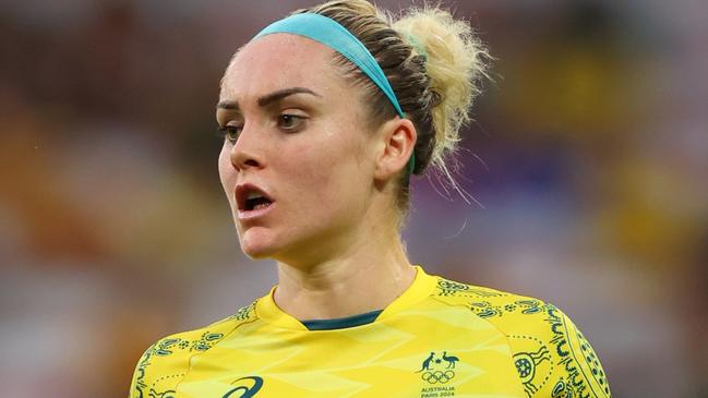 NICE, FRANCE - JULY 28: Ellie Carpenter of Team Australia #12  during the Women's group B match between Australia and Zambia during the Olympic Games Paris 2024 at Stade de Nice on July 28, 2024 in Nice, France. (Photo by Marc Atkins/Getty Images)