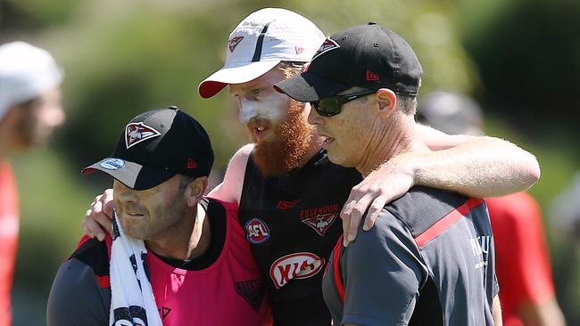Aaron Francis is carried off with leg injury. Picture: Wayne Ludbey