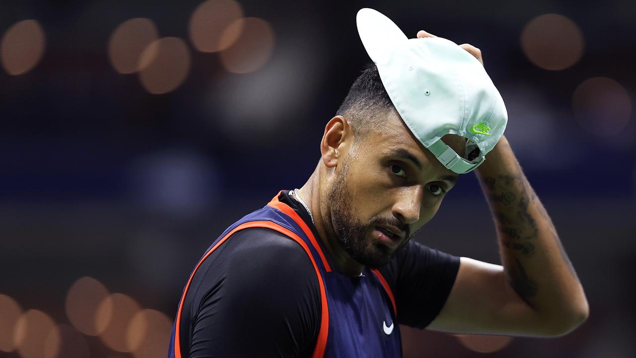 Nick Kyrgios of Australia looks on in his match with Karen Khachanov during their Men’s Singles Quarterfinal match on Day Nine of the 2022 US Open at USTA Billie Jean King National Tennis Center on September 06, 2022 in the Flushing neighborhood of the Queens borough of New York City. Julian Finney/Getty Images/AFP