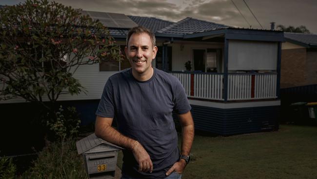 Treasurer im Chalmers outside his childhood home in Queensland. Photo: Glenn Hunt