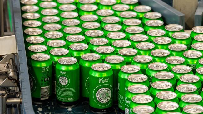 Cans of Coopers Pale Ale on the production line. Picture: Coopers Brewery