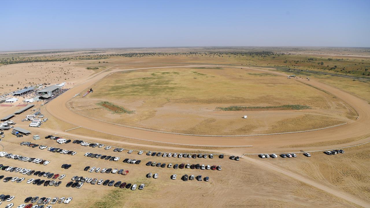 An aerial view of the Birdsville racecourse. Picture: AAP Image/Dan Peled