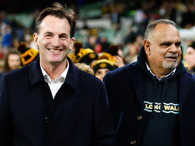 Andrew Dillon, AFL CEO Elect and Michael Long are seen on the Long Walk. (Photo by Dylan Burns/AFL Photos via Getty Images)