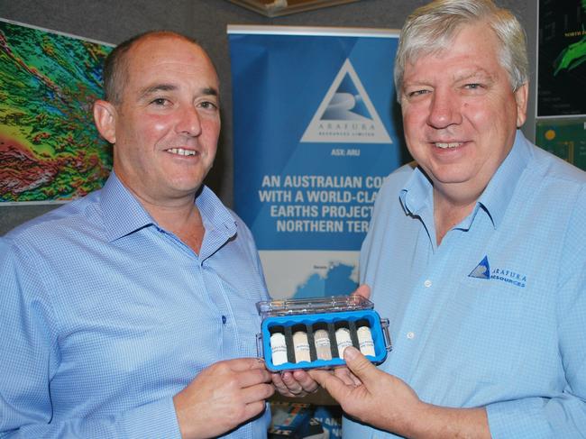 Arafura Resources managing director Gavin Lockyer and company champion and former NT general manager Brian Fowler. Picture: MICHAEL GOREY