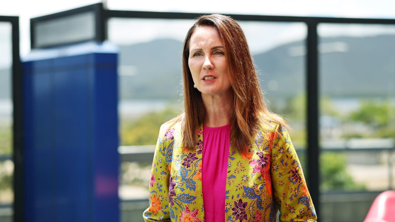 Cairns Mayor Amy Eden speaks to the media at the Cairns Hospital. Picture: Brendan Radke