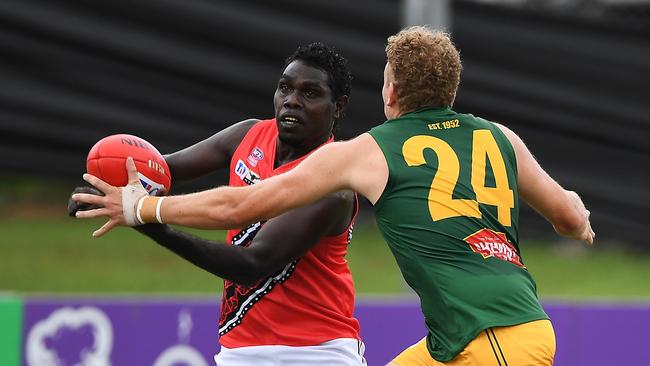 St Mary's won against the Tiwi Bombers in Round 3 of the NTFL Men's Premier League. Picture: Felicity Elliott/AFLNT Media
