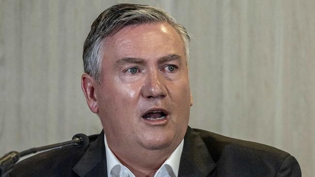 Collingwood president Eddie McGuire at the club’s press conference on Monday. Picture: Jake Nowakowski