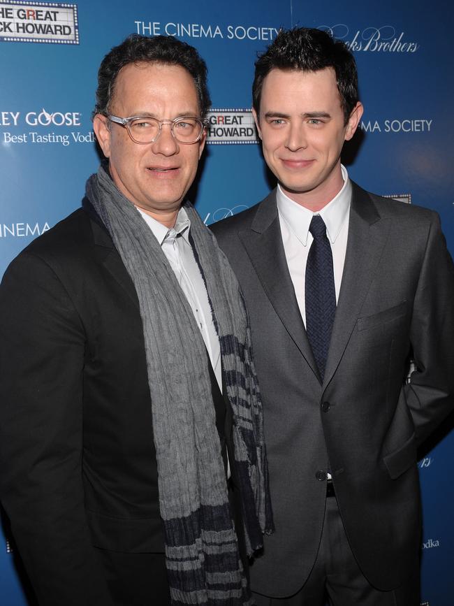 Tom with son Colin Hanks who said the couple is in “good spirits”.