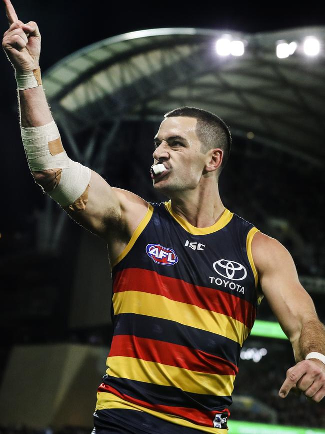 Taylor Walker celebrates his goal against the Bombers. Picture SARAH REED