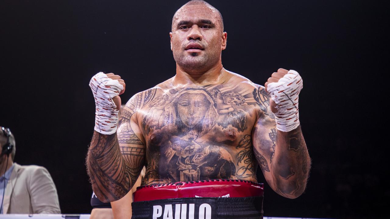 Parramatta Eels prop Junior Paulo victorious over Ben Hannant at the Battle on the Reef fight night in Townsville on October 7, 2023. Picture: Alix Sweeney / Fightr Promotions