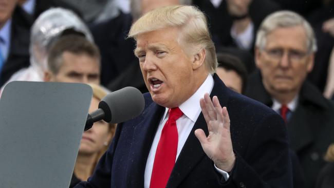 President Donald Trump speaks after being sworn in as the 45th president of the United States. Picture: AP