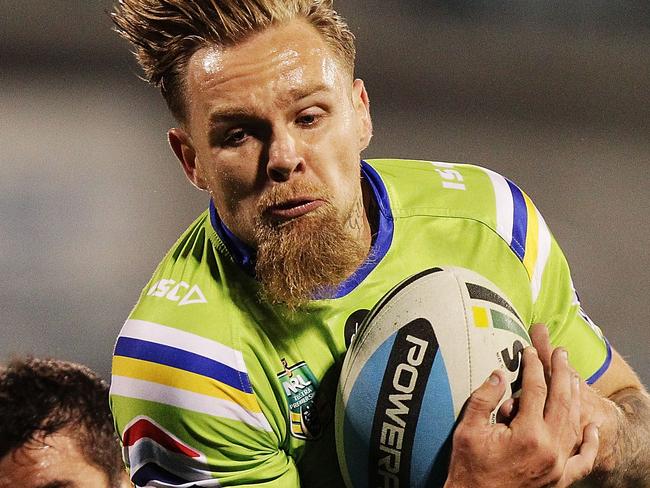 CANBERRA, AUSTRALIA - JULY 10: Blake Austin of the Raiders scores a try during the round 18 NRL match between the Canberra Raiders and the Newcastle Knights at GIO Stadium on July 10, 2015 in Canberra, Australia. (Photo by Stefan Postles/Getty Images)