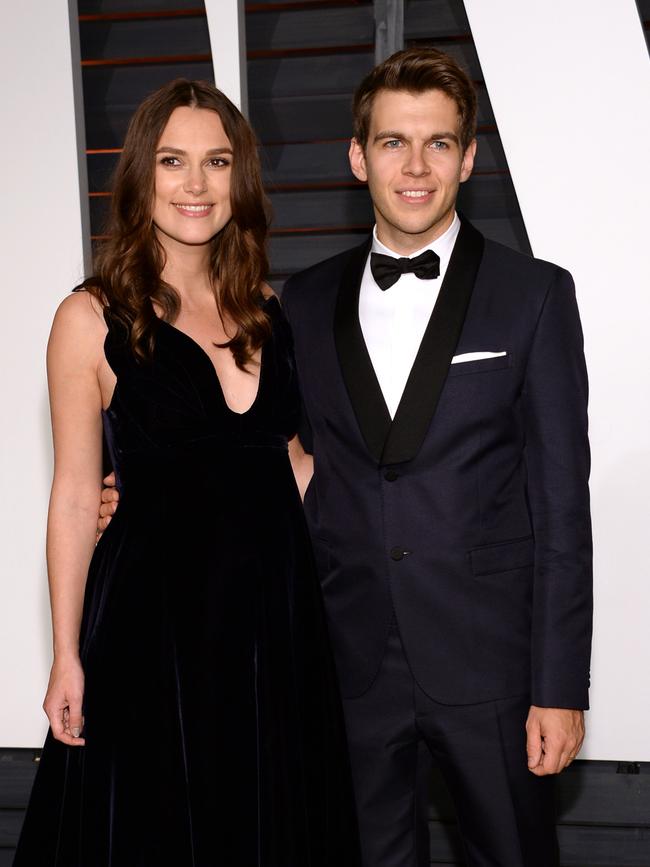 Keira Knightley and James Righton arrive at the 2015 Vanity Fair Oscar Party. Picture: AP