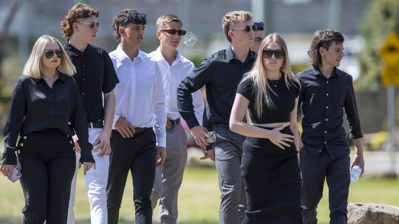 Mourners arrive at the funeral for Buxton crash victim Antonio Desisto. Picture: NCA NewsWire / Simon Bullard