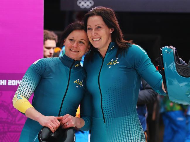 Astrid Radjenovic and Jana Pittman during the 2014 Winter Olympics at Sochi, Russia. Picture: Al Bello/Getty Images