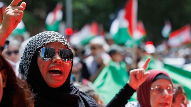 SYDNEY, AUSTRALIA - NewsWire Photos JANUARY 6, 2024. Pro-Palestinians are marching for the 13th weekend in a row to condemn IsraelÃs invasion of Gaza. They marched from Hyde Park and through the city. Picture: NCA NewsWire / David Swift