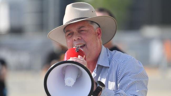 Crime Rally outside Qld Country Bank Stadium Townsville, where the Premier is holding a community cabinet meeting. MP Aaron Harper.