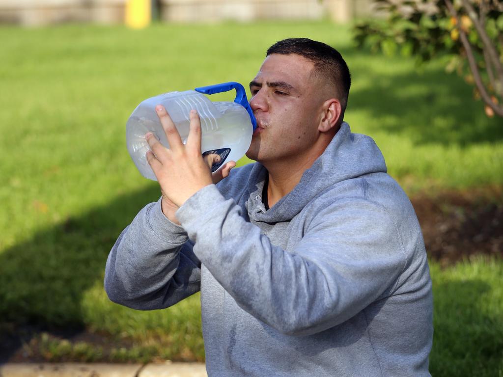 A day in the life of heavyweight UFC fighter Tai Tuivasa before he fights in UFC 225 on the weekend in Chicago, USA. Tai training in the car park of his hotel 90mins out of town. Picture: Sam Ruttyn