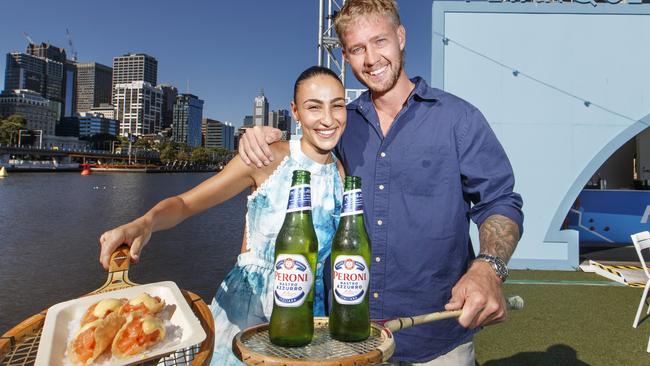 Richmond star Nathan Broad and his fiancee, Tayla Damir. Picture: David Geraghty