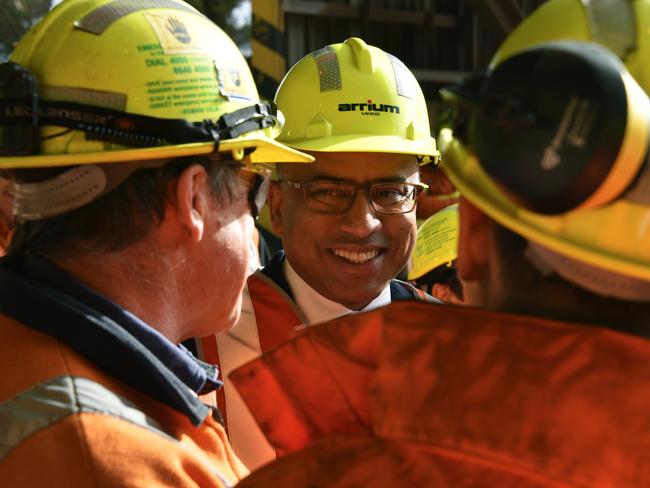 GFG Alliance chairman Sanjeev Gupta talks with workers at the Whyalla steelworks in July this year.