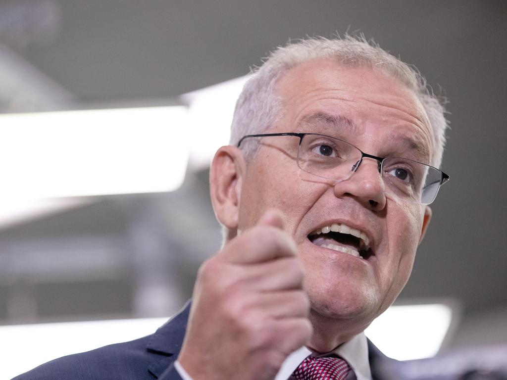 Scott Morrison clashed with reporters as well as firing up at Albo. Picture: Jason Edwards