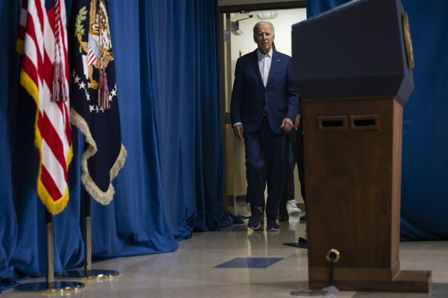 US President Joe Biden arrives to speak in the wake of the Trump rally shooting