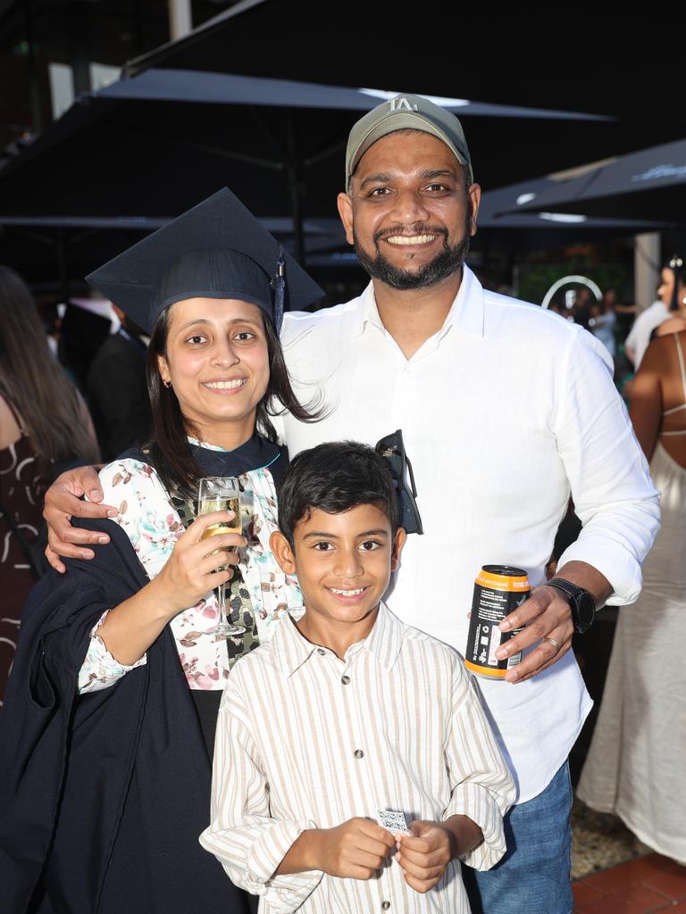 Graduate Hina Shah with Aryan and Alok Shah. Picture: Alan Barber