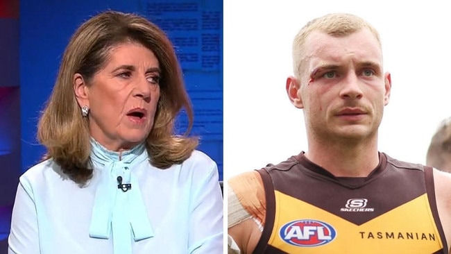 Veteran football journalist Caroline Wilson and Hawthorn midfielder James Worpel