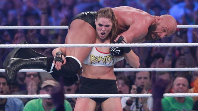 Supllied images of WWE Superstars Rhonda Rousey v Triple. Photo Credit 2018 WWE, Inc