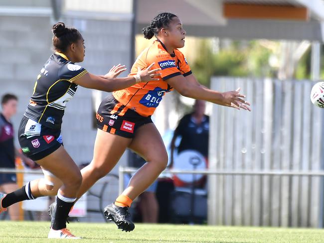 Harvey Norman under 19s girls rugby league match between Brisbane Tigers and Tweed Seagulls. Saturday February 25, 2022. Picture, John Gass