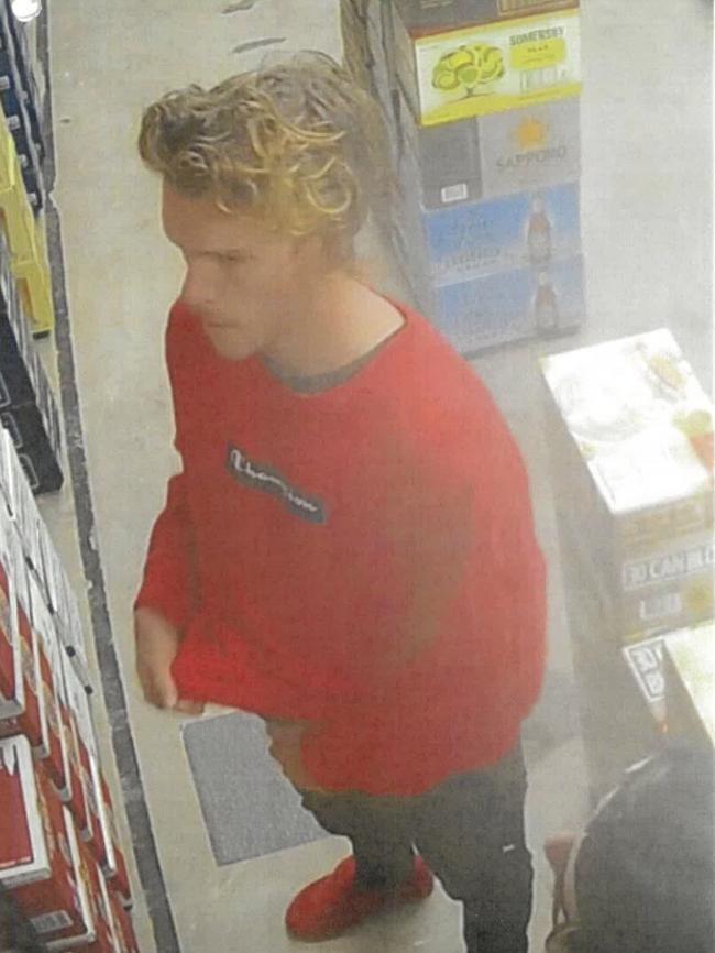 Cody Langridge captured on CCTV stealing from a liquor store. Picture: Supplied.