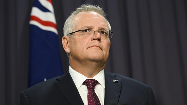 Prime Minister Scott Morrison speaks during a press conference at Parliament House on Sunday. Picture: Rohan Thomson/Getty