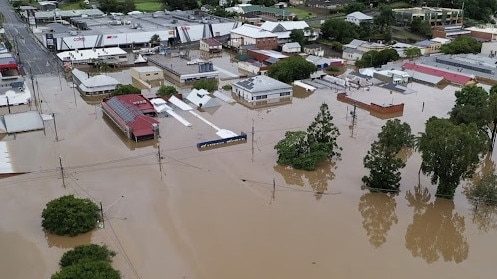 Flooding across the Gympie CBD on Sunday morning. Photo: Infinity Flights Photography