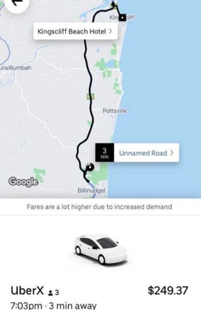 A 25-minute journey on Uber from Splendour cost $249.37 as fares skyrocketed due to demand. Picture: Supplied