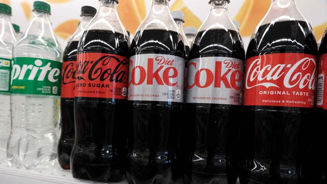 Bottles of Coca-cola products including Diet Coke which contains the artificial sweetener aspartame. The World Health Organisation classified the sugar substitute aspartame, which is used in numerous food products, as a possible carcinogen, but the group said it was safe for people to consume within the recommended daily limit. Picture: Spencer Platt/Getty Images