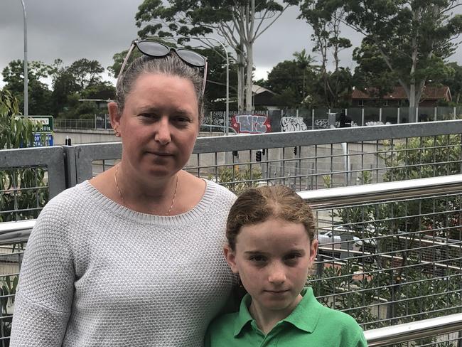 Frenchs Forest resident Shelley Allum has complained about the graffiti. Her daughter Caitlin, 9, presented a speech to her class at Frenchs Forest Public School about ways to get rid of the graffiti. Picture: Jim O'Rourke