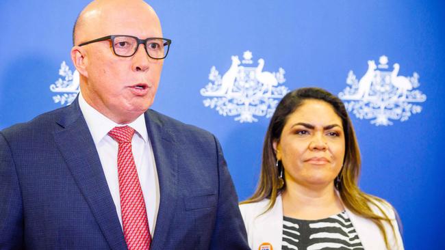 NT Senator Jacinta Nampijinpa Price (R) and ousted Opposition Leader Peter Dutton. (Photo by Patrick HAMILTON / AFP)